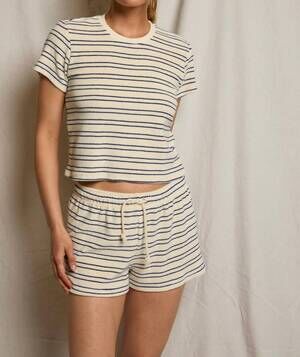 NEW PERFECTWHITETEE eve terry tee in cobalt/sugar stripe